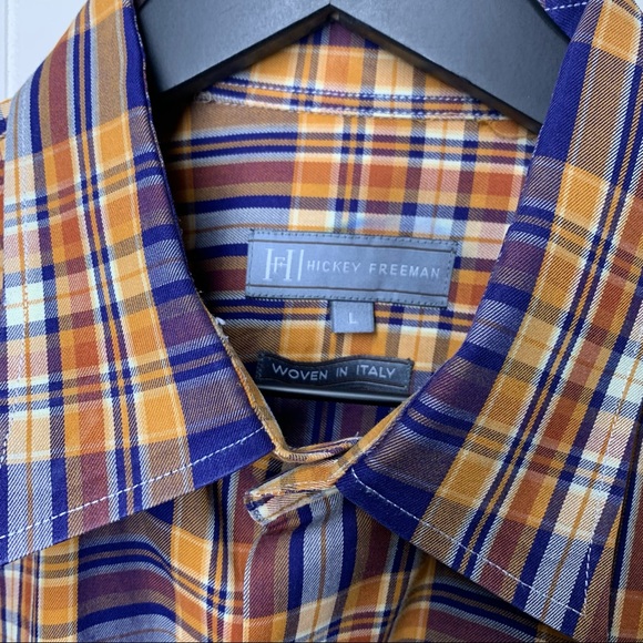 Hickey Freeman / fall orange plaid orange button down L EUC - Picture 4 of 7